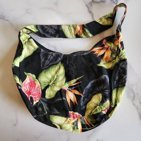 Local design Hawaiian hibiscus tropical floral shoulder bag black red - Picture 4 of 4